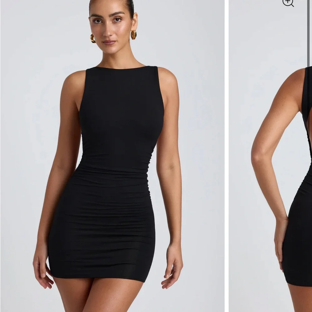 Oh Polly High-Neck Open-Back Mini Dress in Black - Picture 2 of 3